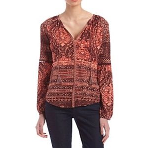 Casual Mixed Print Split Neck Top with long sleeve